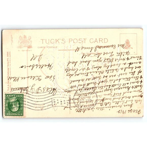 Happy Christmas Bright New Year Postcard Tucks Poinsettias 5109 Vintage 1912 - Picture 2 of 2